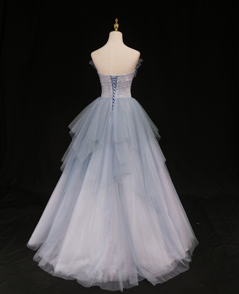 Formal Prom Dresses Strapless Blue A-line Tulle Formal Gown    cg21257