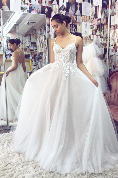 Thin Straps Backless White Lace Long Prom Wedding Dress, White Lace Formal Dress, White Evening Dress    cg21334