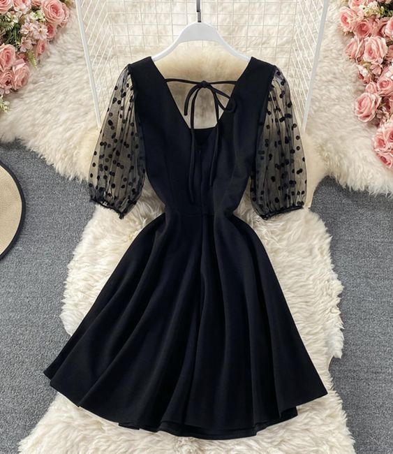 Black A Line Short Dress Fashion Dress Homecoming Dresses    cg21344