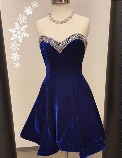 Simple A-line Short Royal Blue Velvet homecoming dress cg2136