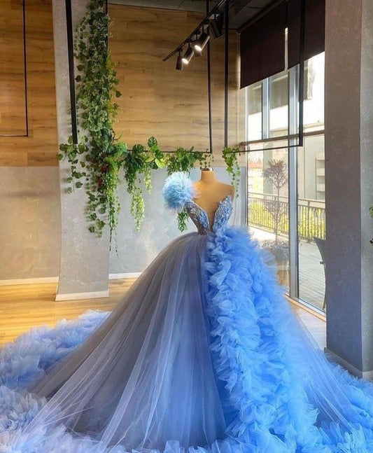 blue Ball Gown Tulle Wedding Dress Party prom Dresses    cg21369