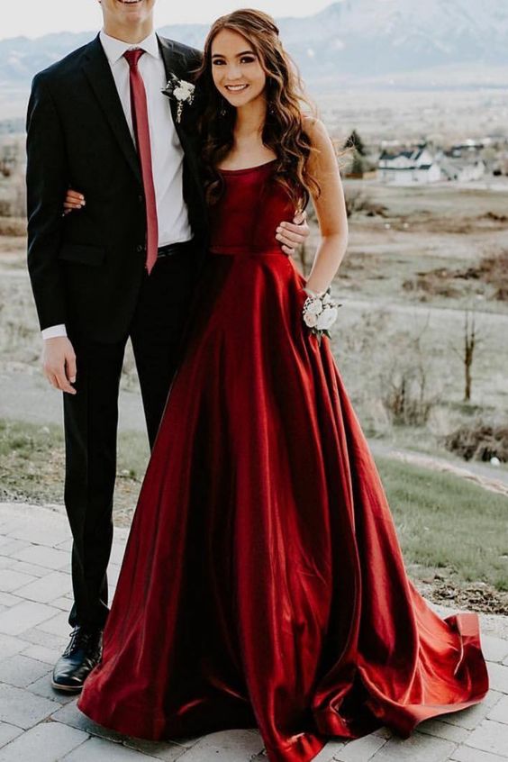 Elegant A-line Burgundy Prom Dress with Pockets cg2183