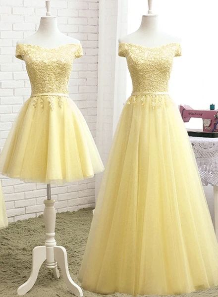 Fashion Light Yellow Tulle Off Shoulder Party Dress, Short Prom Dress    cg21938