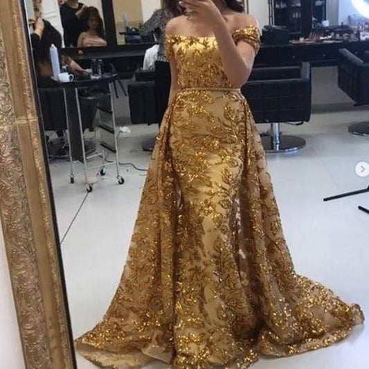 Detachable Prom Dresses, Lace Prom Dresses, Sequins Prom Dresses, Off The Shoulder Prom Dresses   cg21945