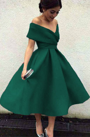 Dark green prom dresses,tea length ball gown,tea length bridesmaid dresses cg2211