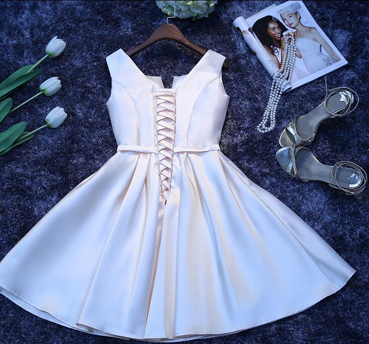 Ivory Satin Short Simple Cute Bridesmaid Dress Party Dress Simple Homecoming Dresses    cg22118