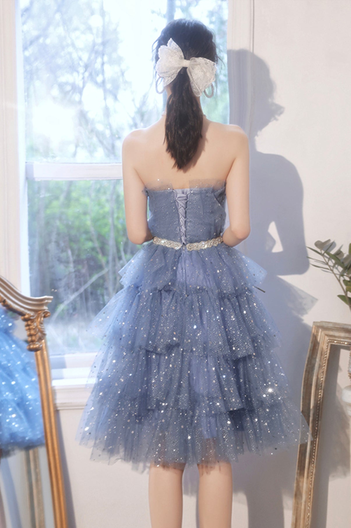 BLUE TULLE SEQUINS SHORT HOMECOMING DRESS PARTY DRESS    cg22204