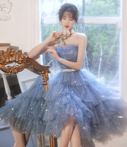 BLUE TULLE SEQUINS SHORT HOMECOMING DRESS PARTY DRESS    cg22204