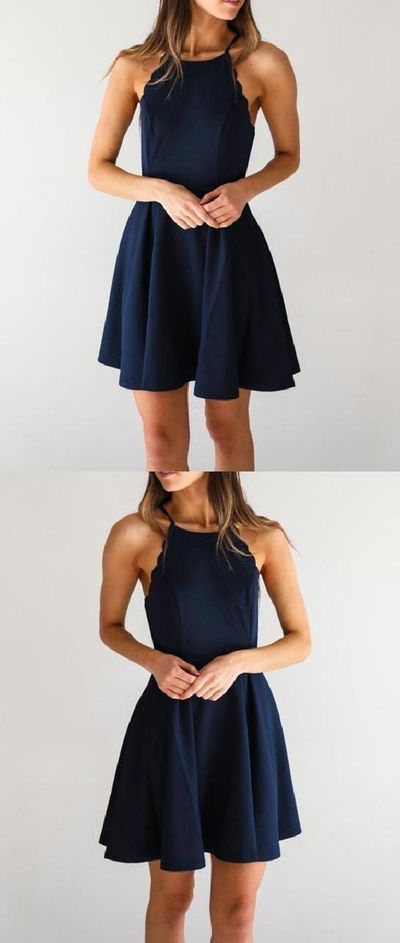 Cheap Comfortable Simple Homecoming Dresses, Homecoming Dresses Short, Navy Blue Homecoming Dresses cg223