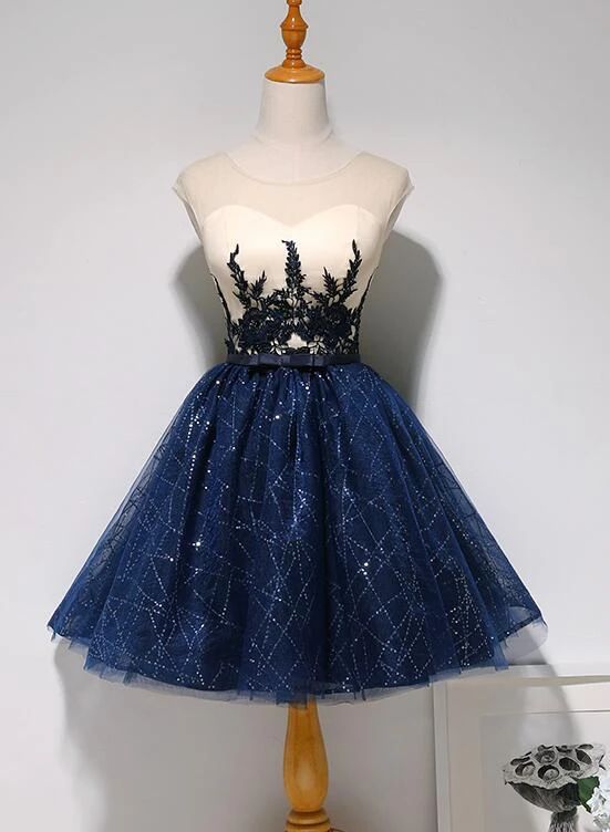 Beautiful Navy Blue Short Party Dress, Sweetheart Homecoming Dress    cg22340