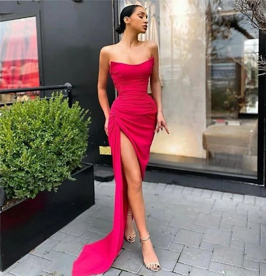 Newest Sleeveless Side Slit Spandex Satin Mermaid Prom Dress    cg22400