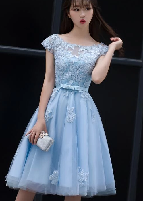 Cute Blue Homecoming Dress, Lovely Knee Length Party Dress cg2245