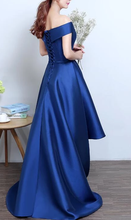 Blue High Low Homecoming Dress, Simple Satin Lace-Up Formal Dress cg2247