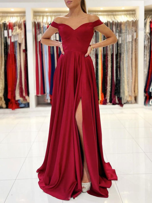 SIMPLE SWEETHEART SATIN LONG PROM DRESS BURGUNDY BRIDESMAID DRESS    cg22577