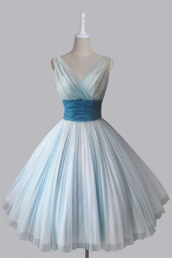 Homecoming Dresses Chiffon, Vintage Short V-neck 50s Chiffon Light Sky Blue Homecoming Party Dress cg2259