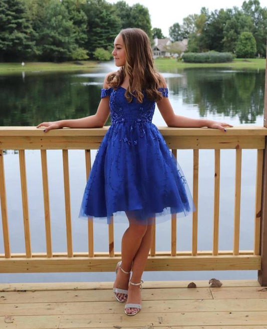 Off The Shoulder Appliques A-Line Homecoming Dresses   cg22757