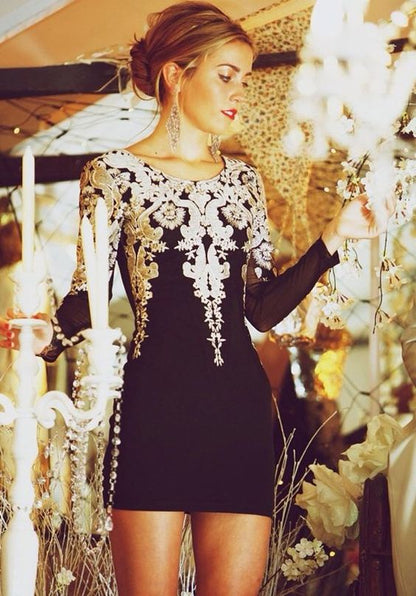 Short Mini Embroidered Vintage Cocktail Dress Lace Appliqued Black Party Homecoming Dresses cg2278