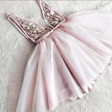 Princess V neck Pink Appliques Short Homecoming Dress, Cute Party Gown     cg22842