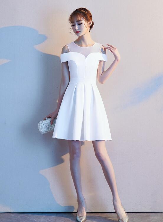 Cute White Off The Shoulder Knee Length Party homecoming Dress, Wedding Party Dress cg2294