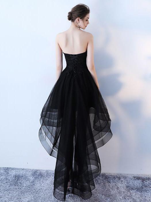 Fashionable High Low Tulle Black Party Dresses, Handmade Lace-Up Formal prom Gowns cg2299