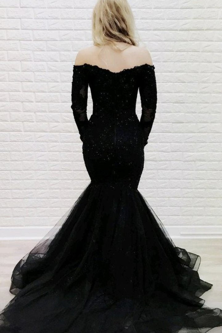 Black lace long sleeve mermaid prom dress evening dress       cg23131