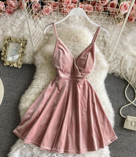 Cute Velvet Short Dress A Line Mini Dress Homecoming Dresses      cg23146