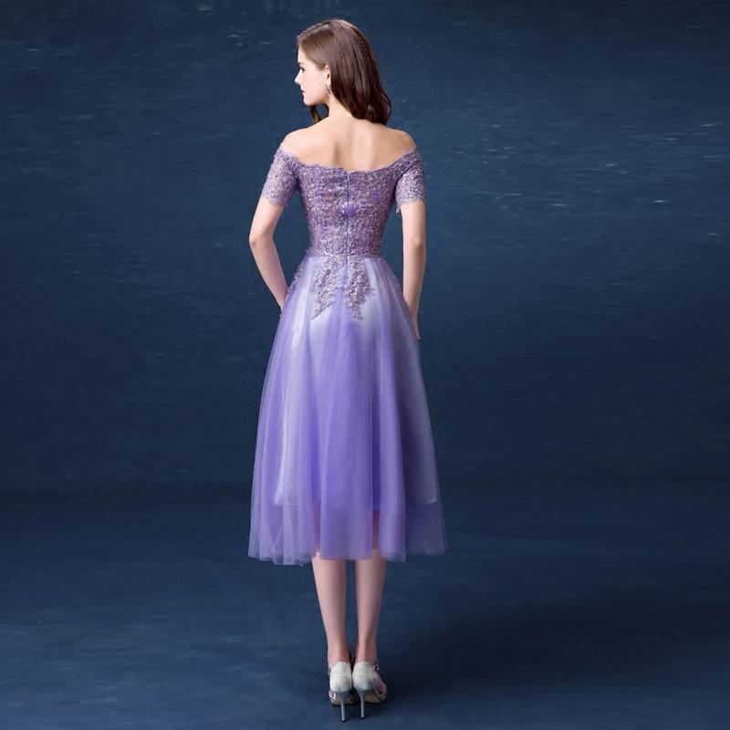 Lavender Tulle Short Lace Applique Beaded Off Shoulder Party Dress, Short Homecoming Dresses      cg23216