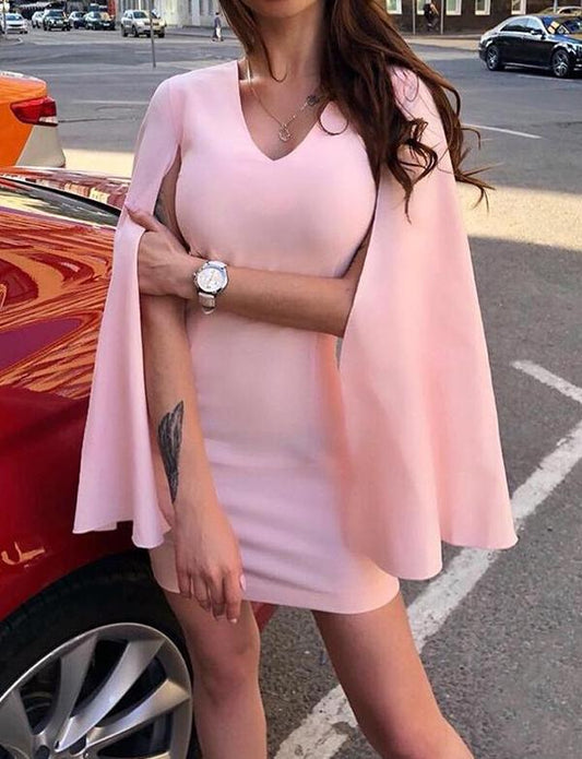 Beautiful Sheath V Neck Pink Short Homecoming Party Dress With Cloak cg2325