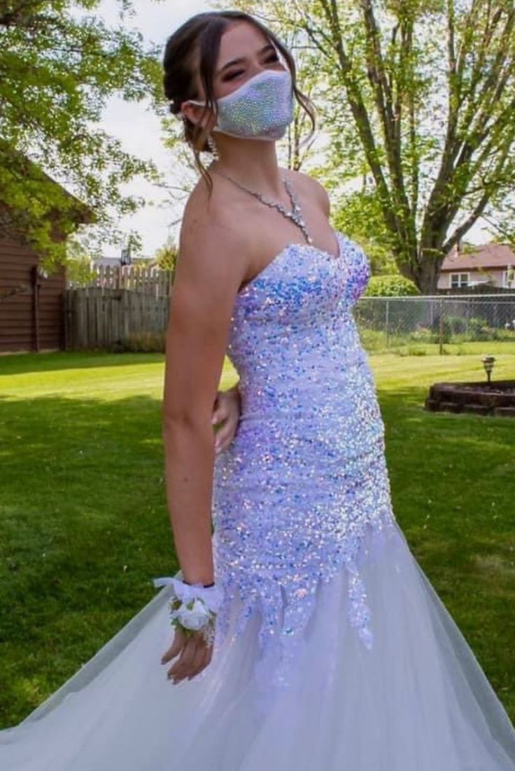 sweetheart white sequins long prom dress 2022        cg23362