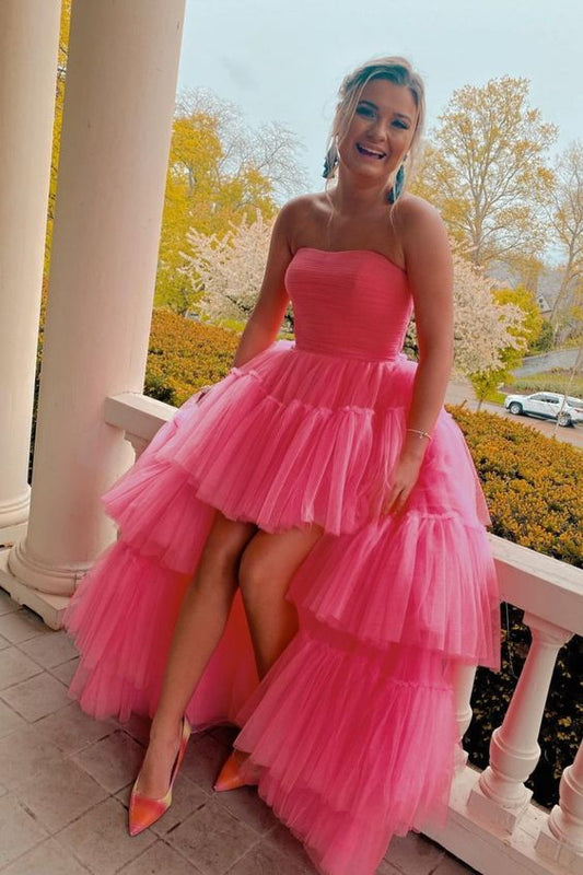 elegant hot pink long prom dress with strapless      cg23403