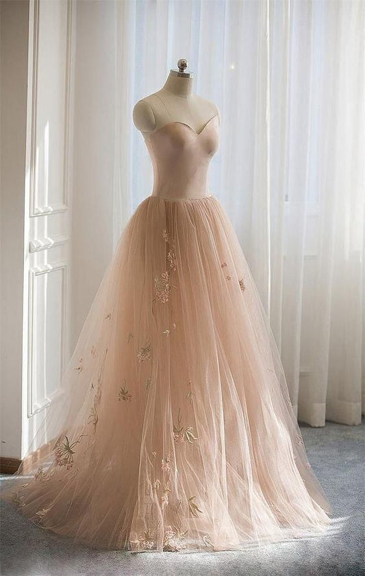 Gorgeous Sweetheart Long A-Line Tulle With Embroidery Prom Dresses       cg23430