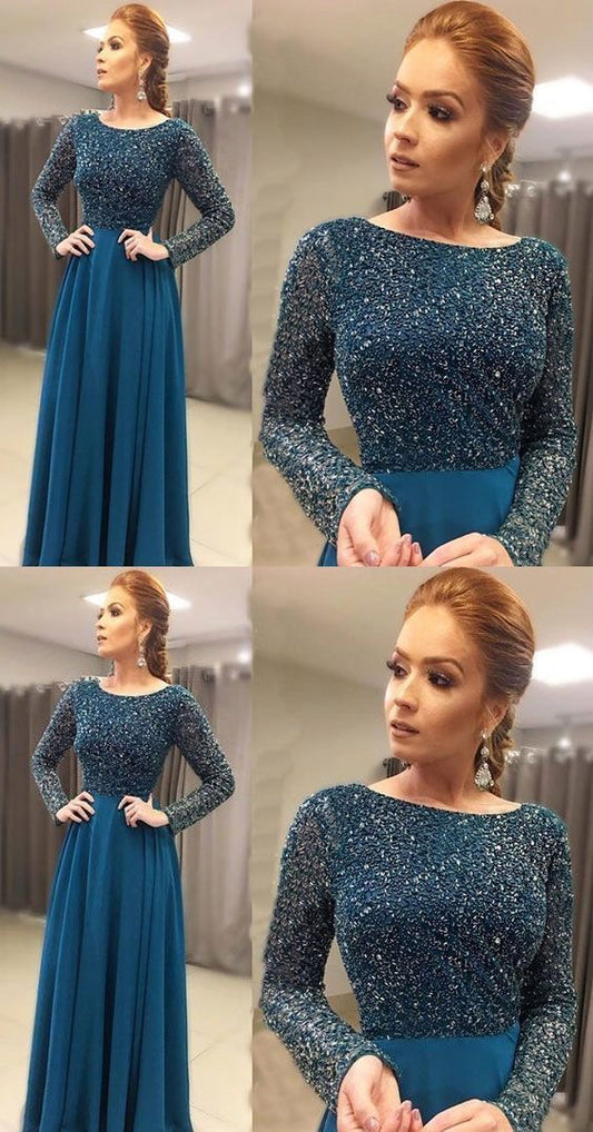 prom dresses with beaded full sleeves     cg23436