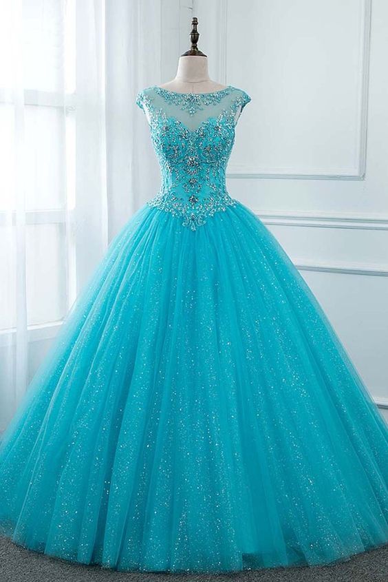 Elegant Long Ball Gown Quinceanera Dresses Beaded Corset Prom Gown      cg23446