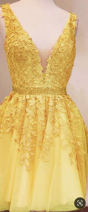 cute yellow lace homecoming dresses short tulle dresses cg2358