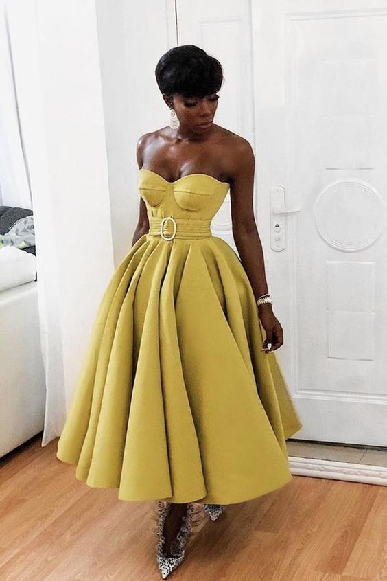 Yellow A line short prom dress yellow evening dress        cg23718