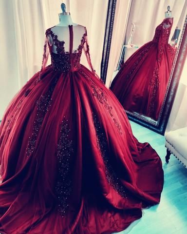 Long Sleeves Ball Gown prom dress Quinceanera Dresses Lace Appliques       cg23739