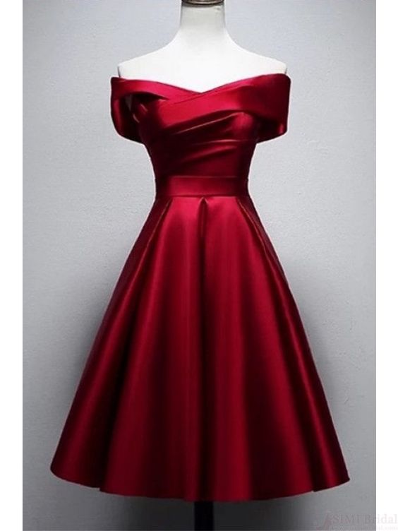 Vintage Burgundy Knee Length Satin Homecoming Dresses cg2384