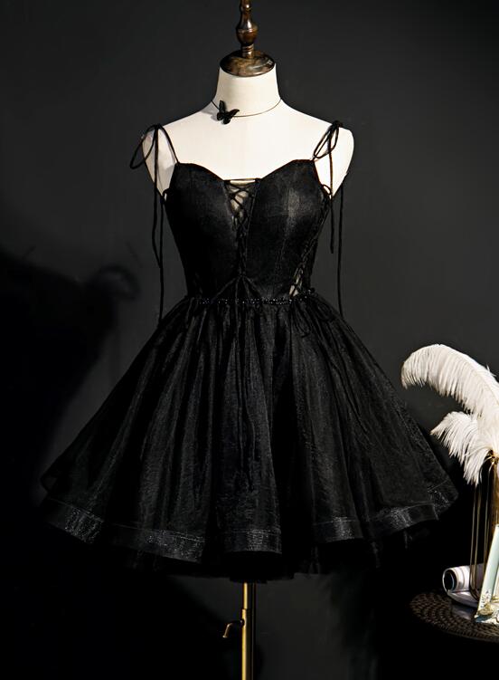 Black Straps Tulle Short Homecoming Dress       cg24471