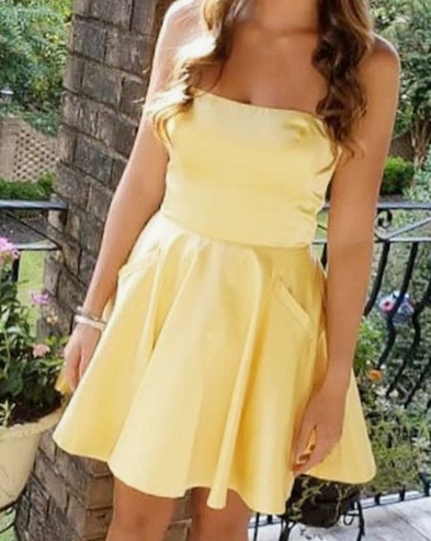 strapless short yellow homecoming dresses, 2019 cheap homecoming dresses cg2460