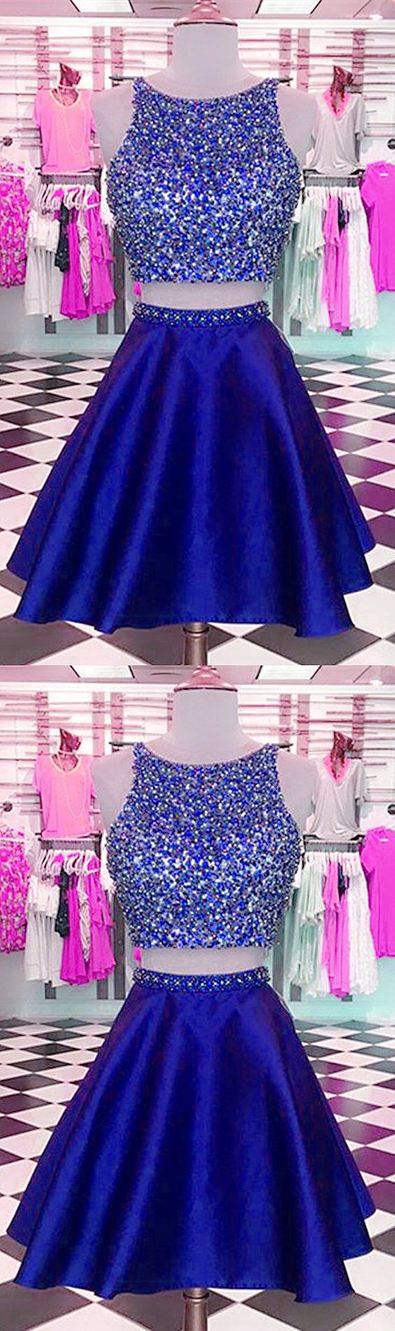 two piece homecoming dresses , short homecoming dress,royal blue homecoming dress cg2462