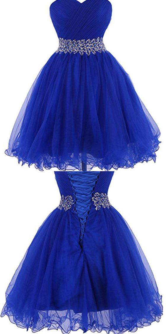 A-line Sweetheart Short Tulle Lace-up Royal Blue Homecoming Dress cg2482