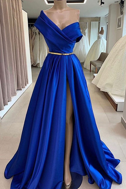 BLUE SATIN LONG PROM DRESS, BLUE LONG EVENING DRESS cg2492