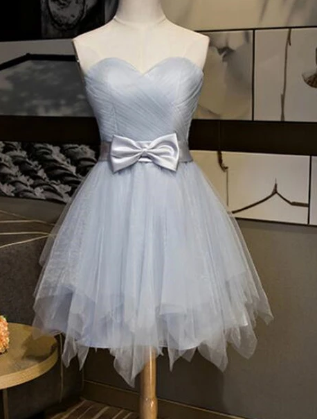 Beautiful Simple Grey Tulle Party Dress With Bow, Lovely Formal homecoming Dress cg2508