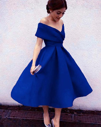 royal blue ball gown,tea length homecoming dress,tea length party dress cg2511