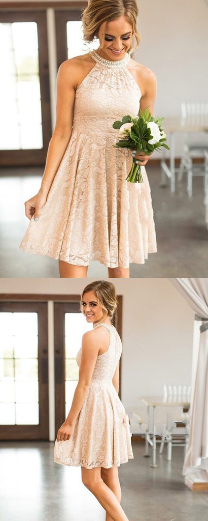 A-Line Round Neck Sleeveless Laced Homecoming Dresses With Pearls cg2568