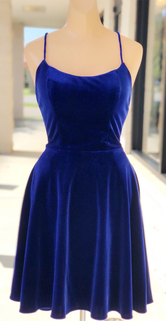 Simple Royal Blue Velvet homecoming Party Dress cg2591