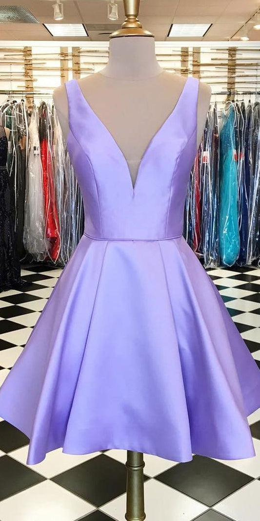 Simple Satin Short Dress Lavender Homecoming Dress  cg2649