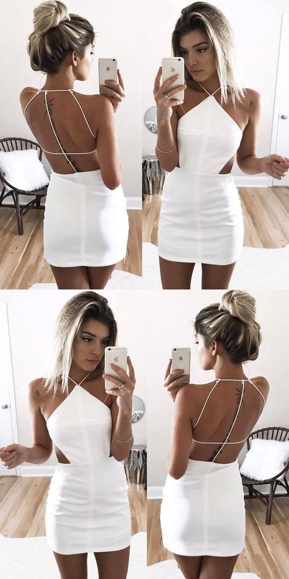 Custom Made White Mini Sheath Dress, Homecoming Dress, Formal dresses, Wedding Dresses cg267