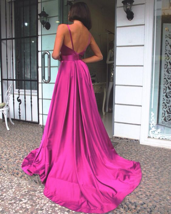 Long Purple Satin Strapless Prom Dresses Split Evening Gowns cg2684