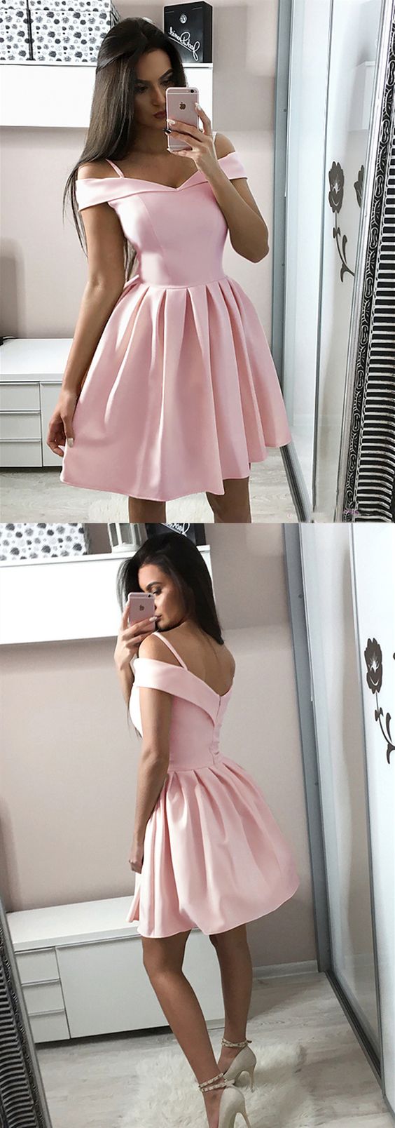 Short Pink Off Shoulder Graduation Homecoming Cocktail Dresses ,pink homecoming dress cg269